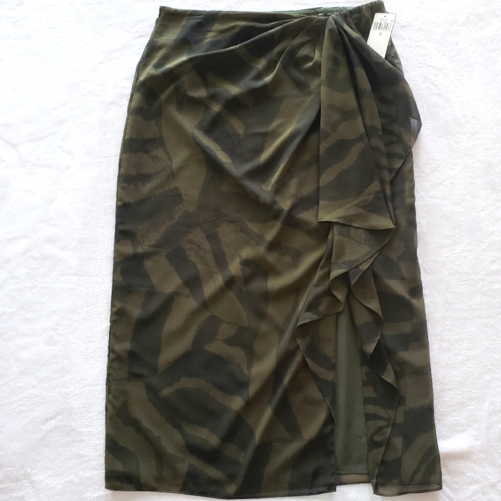 LAUREN RALPH LAUREN Zebra Print Georgette Midi Skirt--NWT--12